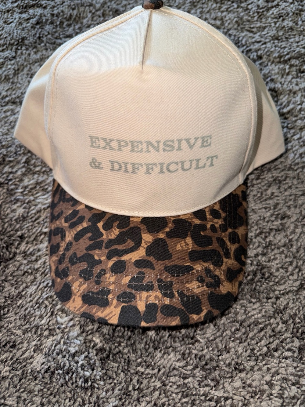EXPENSIVE & DIFFICULT Beige and Leopard Print Trucker Cap